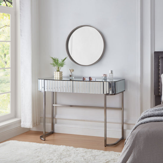 39" Mirrored Makeup Vanity Table with Stainless Steel Base, Mirrored - Modern Home & Kitchen