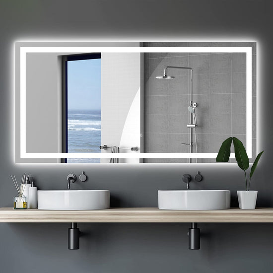 72x36 inch LED bathroom mirror with adjustable lighting and anti-fog