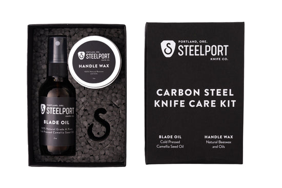Steelport Knife Co. full kitchen set with knives and tools arranged in a care kit box, ready for cooking and food preparation.