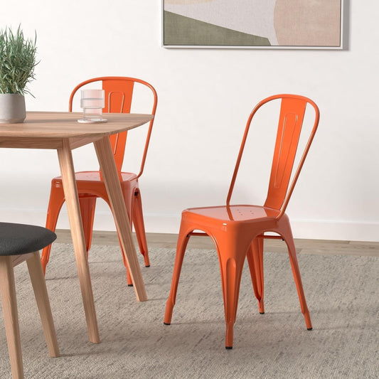 Set of 4 Modern Farmhouse Tolix Metal Chairs – Stackable Waterproof Dining Chairs - Modern Home & Kitchen