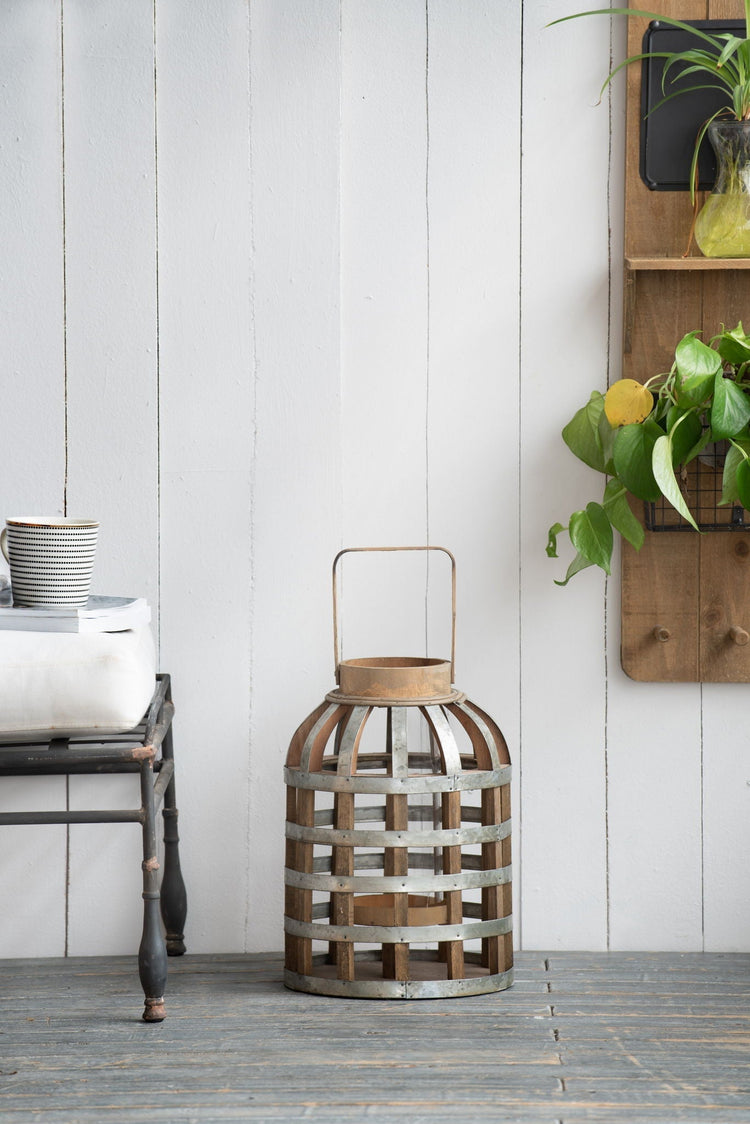 Wooden decorative lantern with handle by HouseOfZazla, suitable for indoor, outdoor, garden, or wedding decor.