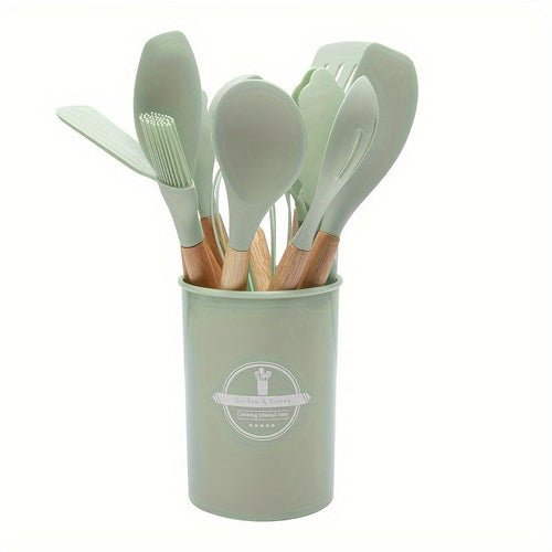 12-Piece Grey Silicone Kitchen Utensil Set with Holder – Heat Resistant - Modern Home & Kitchen