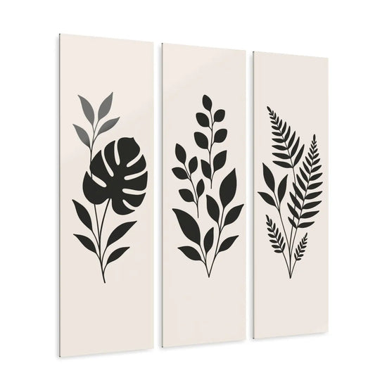 Modern DipaliZ botanical triptych acrylic wall art featuring sleek leaf designs for stylish plant-inspired home decor.