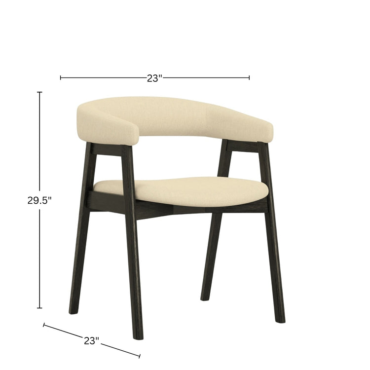 Alpine Furniture Cove curved back side chairs with wooden legs and upholstered seats, showcasing elegant, modern dining room seating.