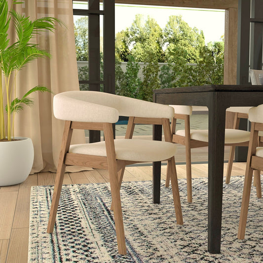 Alpine Furniture Cove curved back side chairs with elegant wooden frames and cushioned seats, ideal for dining rooms.