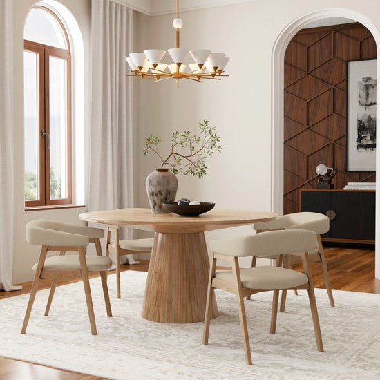 Alpine Furniture Cove curved back side chairs with wooden legs and upholstered seats, showcasing elegant design and comfortable seating.