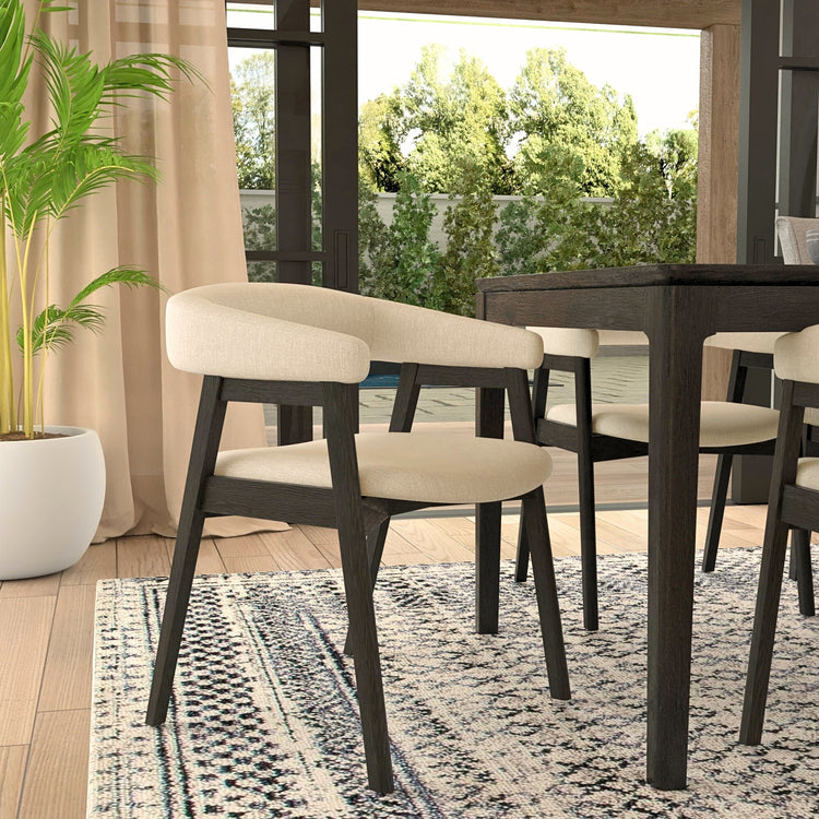 Alpine Furniture Cove curved back side chairs with wooden legs and upholstered seats, showcasing stylish and comfortable seating.