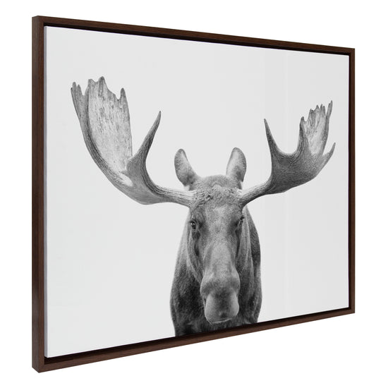 Black and white moose framed canvas wall art by Amy Peterson Art Studio, featuring detailed wildlife artwork in a sleek frame.