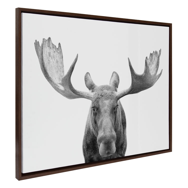 Black and white moose framed canvas wall art by Amy Peterson Art Studio, featuring detailed wildlife artwork in a sleek frame.