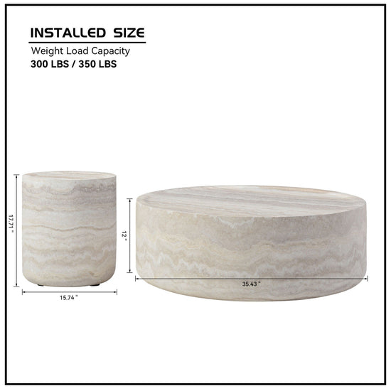 Set of 2 Faux MARS Pattern Coffee Tables – Round Faux Travertine Textured Design | Modern Home & Kitchen