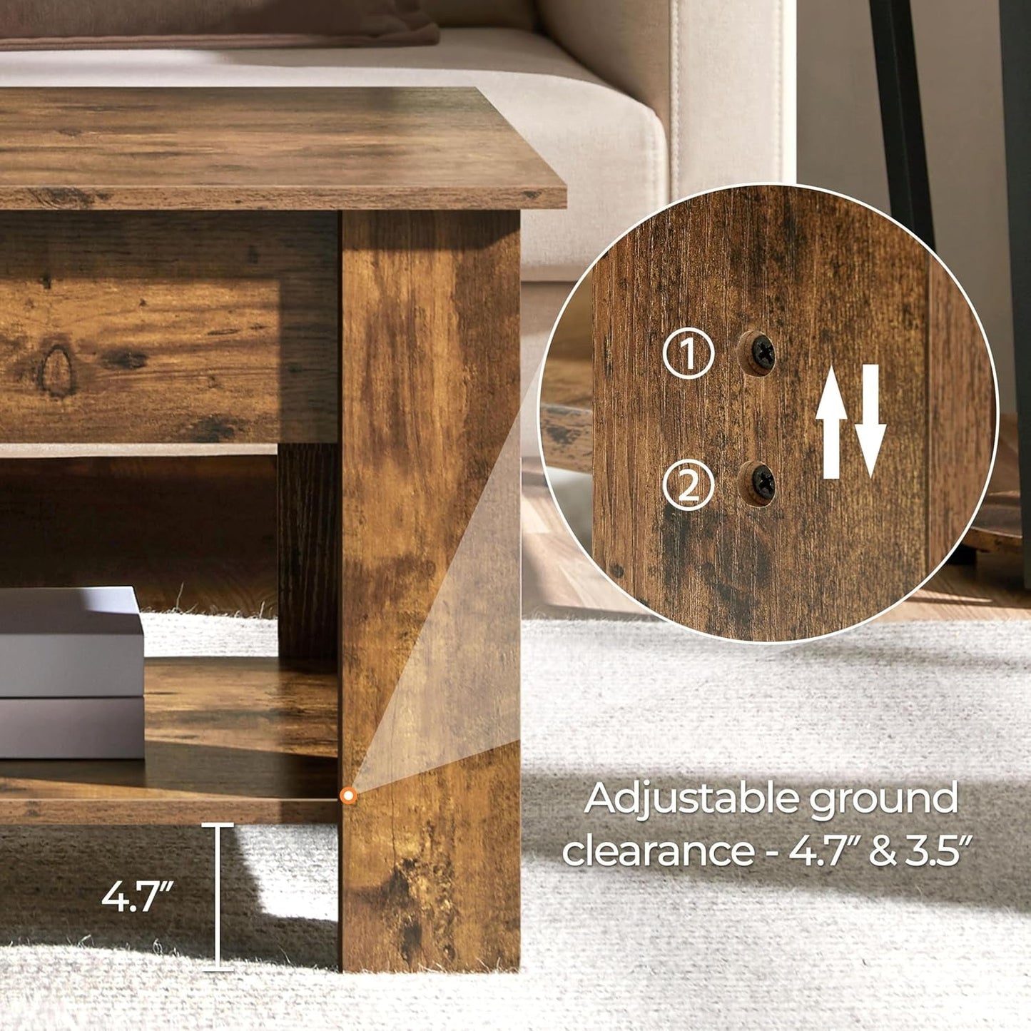 47.5In Lift Top Coffee Table with Hidden Storage