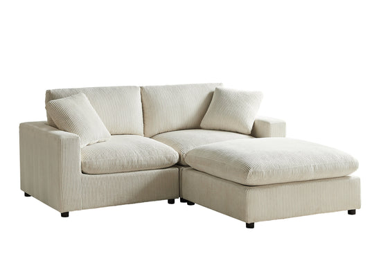Beige Chelsea Modular Chofa Sofa by HouseOfZazla, 3-piece plush sectional with wide cushions and modern design.