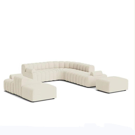 Off-white modern curved sofa made of plush lamb velvet, FLIPSTYLEZLLC sectional couch, stylish and comfortable living room furniture