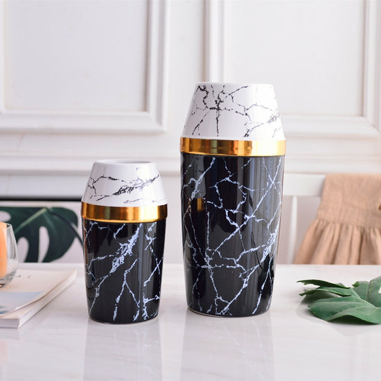 Modern marbled golden ceramic vase with a sleek, simple design from FLIPSTYLEZLLC, ideal for stylish home decor.