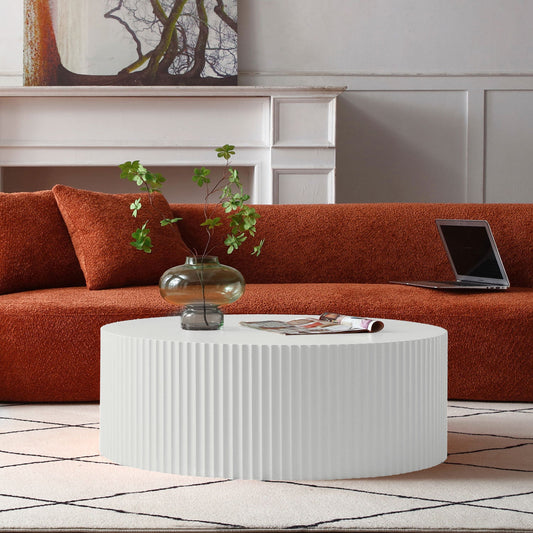 35.43" Contemporary Round Coffee Table with Handcrafted Relief – Modern Home & Kitchen