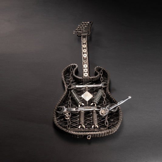 Metal Electric Guitar Sculpture | Handmade Scrap Metal Guitar Wall Art