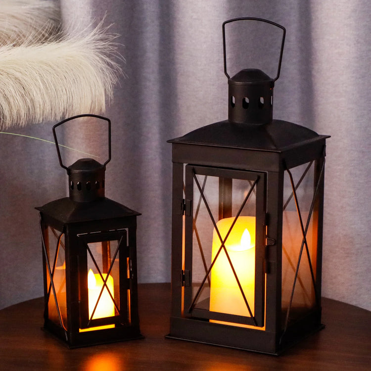 Set of 2 Decorative Candle Lantern Metal Candle Holder Hanging Lantern