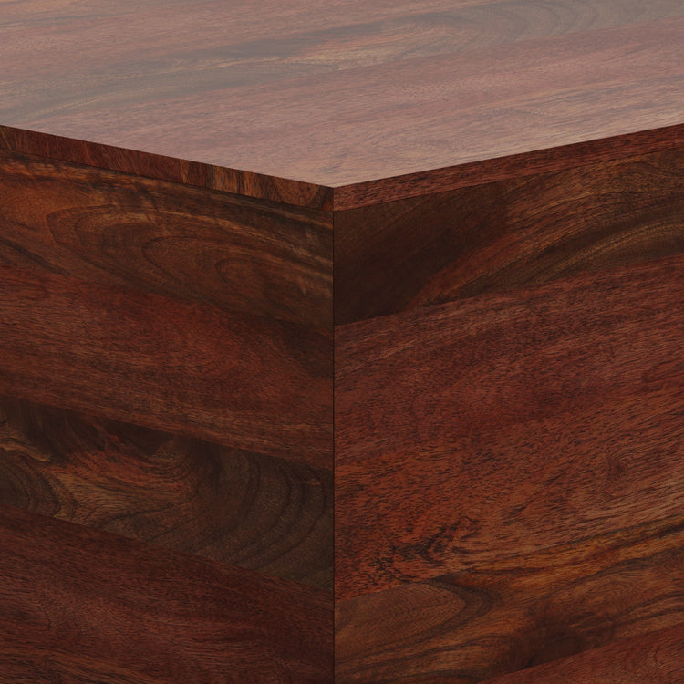 Square Abba coffee table in cognac brown mango wood with a modern design, by HouseOfZazla.