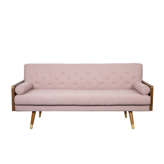 Aidan mid-century modern tufted grey fabric sofa by HouseOfZazla, showcasing a stylish, stationary sofa with tufted back and plush cushions.