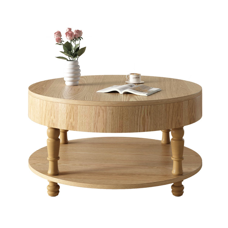 HouseOfZazla round coffee table with lift-top dual storage, wooden surface and modern design for living room decor