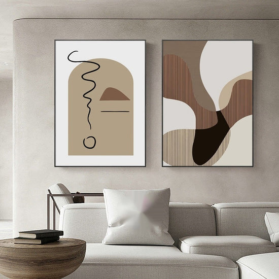 Abstract boho wall art print by Modern Home & Kitchen LLC featuring earth tone canvas poster in various sizes and styles.