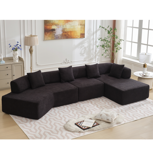 Oversized Black Bouclé Modular Sectional Sofa