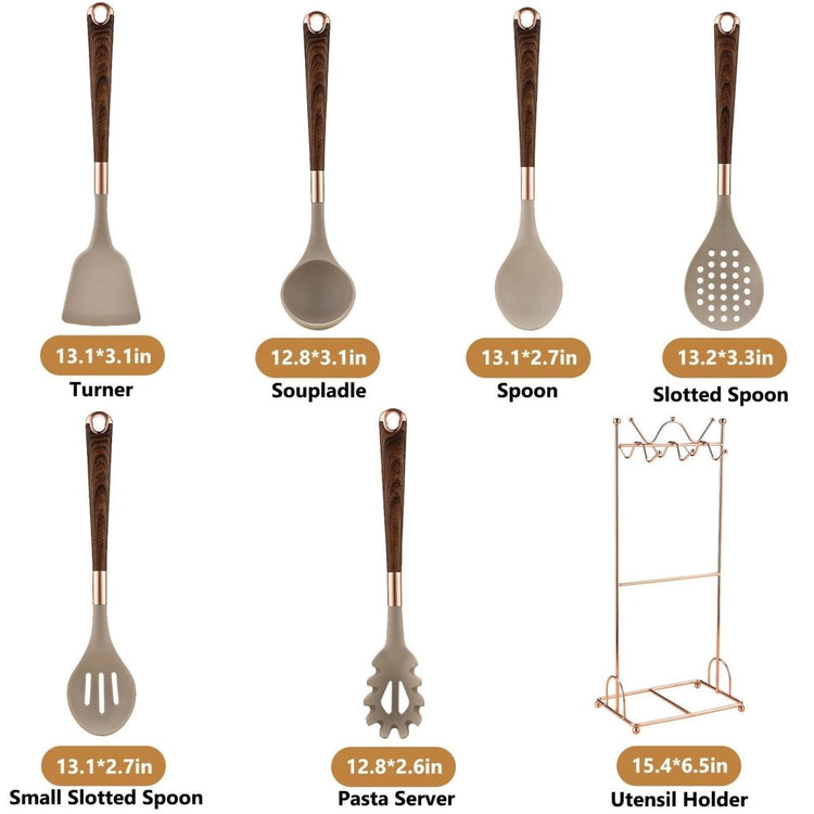 Silicone Kitchen Utensil Set, 7 Pieces Nonstick with Holder, Heat Resistant - Modern Home & Kitchen