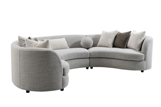 Ivria Boucle U-Shape sectional sofa in gray with curved design, wood frame, and nine down feather pillows for comfort.