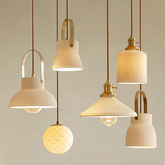 Decorbites Nordic Japanese porcelain chandelier with light-transmitting design, simple and creative lighting fixture for modern interiors.