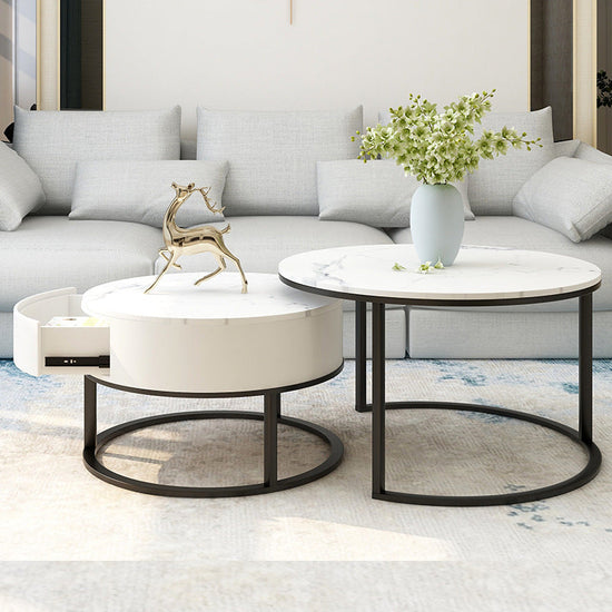Modern Minimalist Slate Round Coffee Table Combination - Modern Home & Kitchen