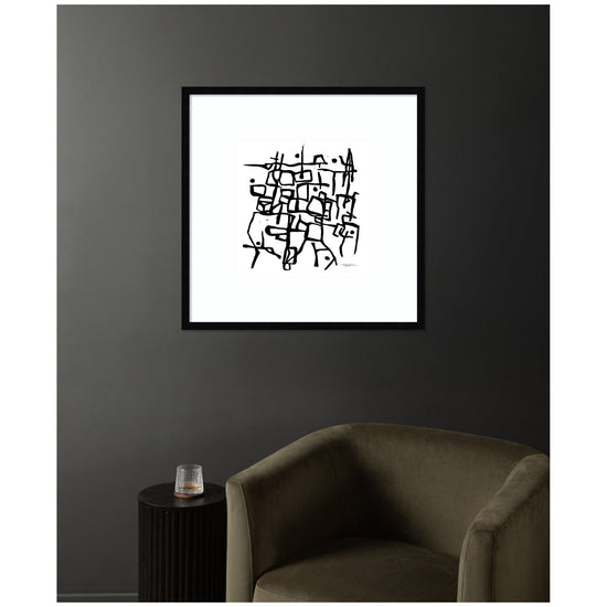 Organic Lines Grayscale framed wall art print by kateandlaurel, featuring minimalist black and white line art on a clean frame.
