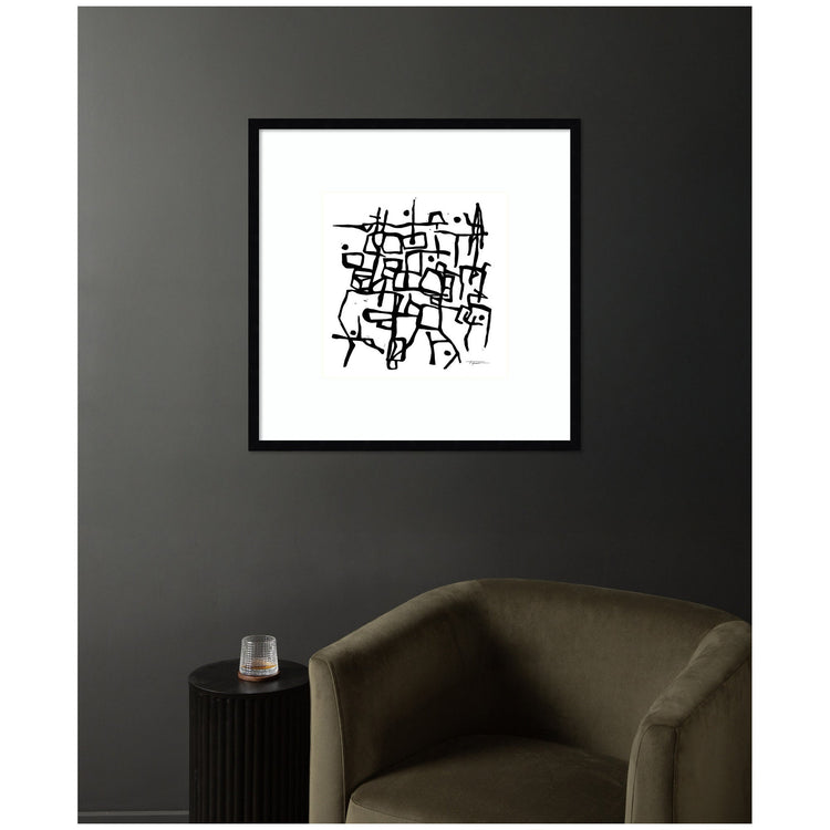 Organic Lines Grayscale framed wall art print by kateandlaurel, featuring minimalist black and white line art on a clean frame.