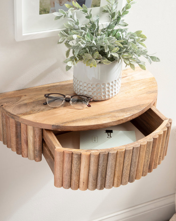 Reid Ribbed Floating Side Table | Modern Wall Mounted Bedside Table Decor