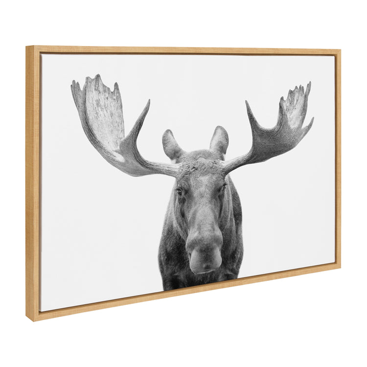 Black and white moose framed canvas wall art by Amy Peterson Art Studio, featuring detailed wildlife artwork for home decor.
