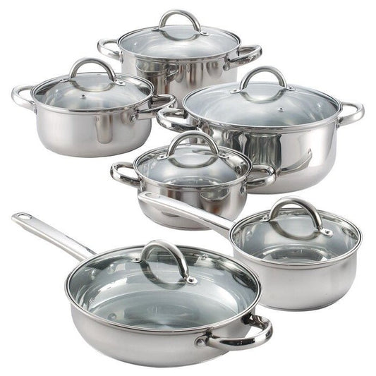 12 Piece Cool Touch Stainless Steel Cookware Set - Modern Home & Kitchen