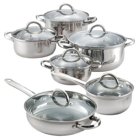 12 Piece Cool Touch Stainless Steel Cookware Set - Modern Home & Kitchen