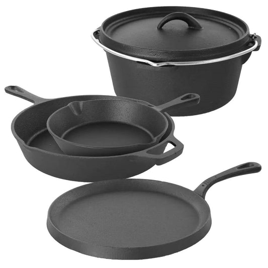 5-Piece Cast Iron Cookware Set with Dutch Oven Griddle and 2 Skillets - Modern Home & Kitchen