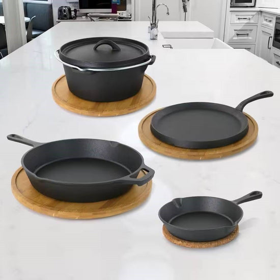 5-Piece Cast Iron Cookware Set with Dutch Oven Griddle and 2 Skillets - Modern Home & Kitchen