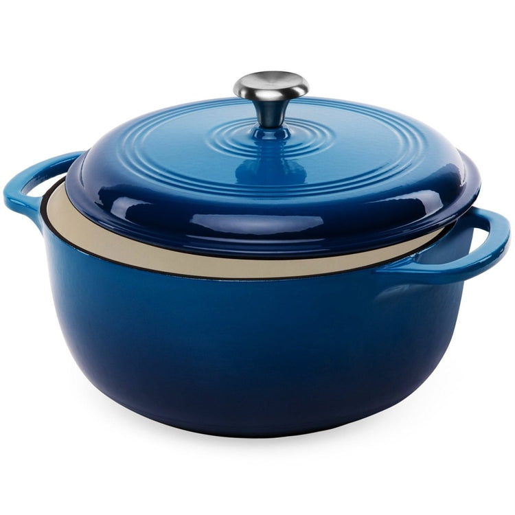 6 Quart Large Blue Enamel Cast-Iron Dutch Oven Kitchen Cookware - Modern Home & Kitchen