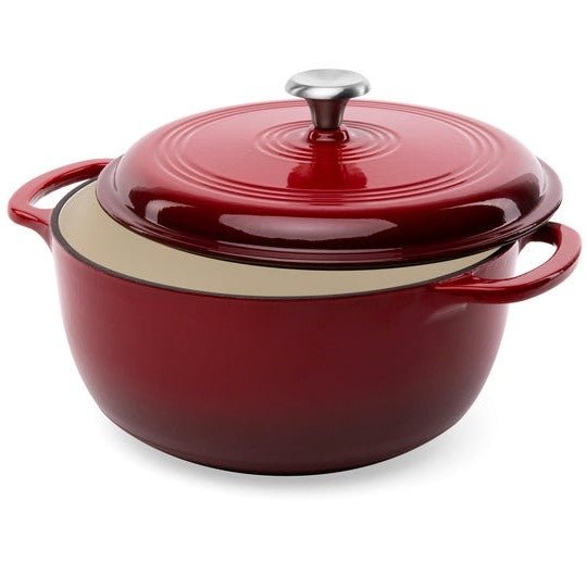 6 Quart Large Red Enamel Cast-Iron Dutch Oven Kitchen Cookware - Modern Home & Kitchen