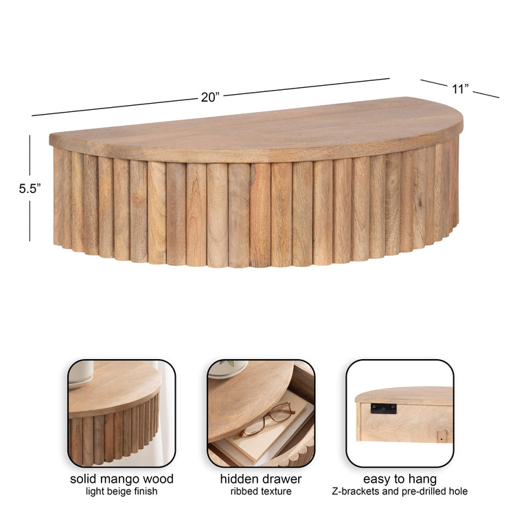 Reid Ribbed Floating Side Table | Modern Wall Mounted Bedside Table Decor
