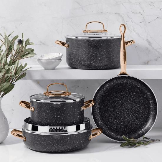 Korkmaz Galaksi 7 Piece Non Stick Aluminum Cookware Set - Modern Home & Kitchen