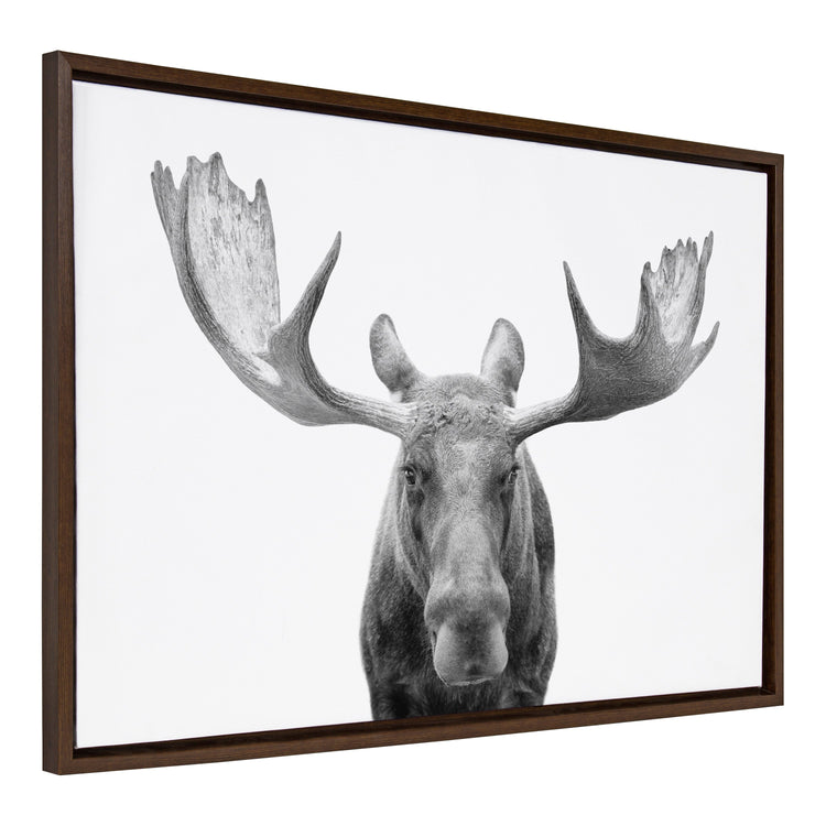Black and white moose framed canvas wall art by Amy Peterson Art Studio, featuring detailed wildlife artwork for home decor.