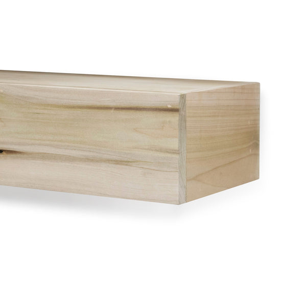 Farmhouse poplar wood floating fireplace mantel by Dogberrycollections, showcasing a sleek, modern design with a natural wood finish.
