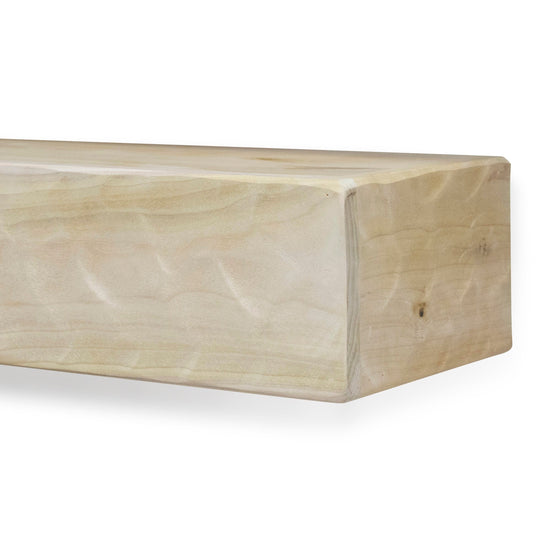 Rough Hewn Poplar fireplace mantel shelf by Dogberrycollections, hand-adze textured, 36 to 72 inches wide in multiple finishes.