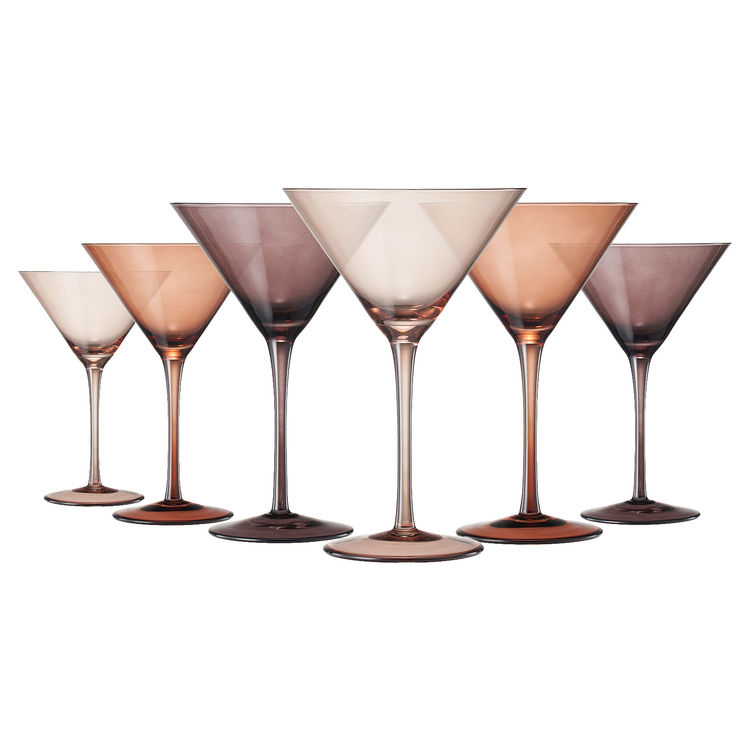 Set of six brown Venus martini glasses by Khen Site, 8.1 oz, featuring elegant, modern cocktail glassware for stylish drinks.