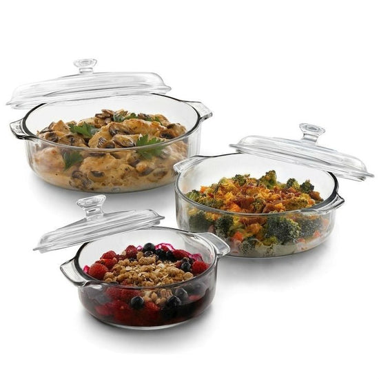 6-Piece Round Glass Casserole Cookware Bakeware Set with Lids - Modern Home & Kitchen