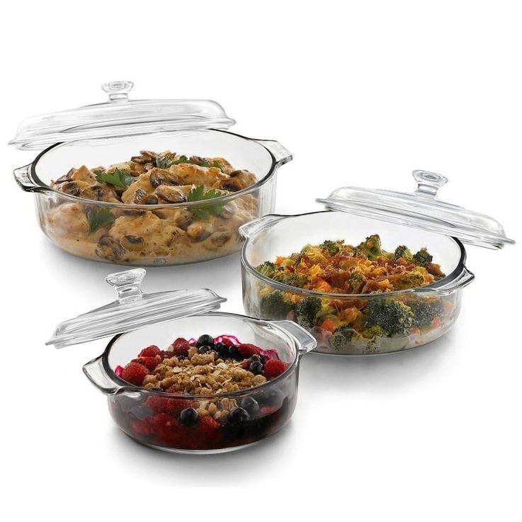 6-Piece Round Glass Casserole Cookware Bakeware Set with Lids - Modern Home & Kitchen
