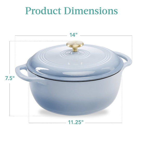6 Quart Large Baby Blue Enamel Cast-Iron Dutch Oven Kitchen Cookware - Modern Home & Kitchen