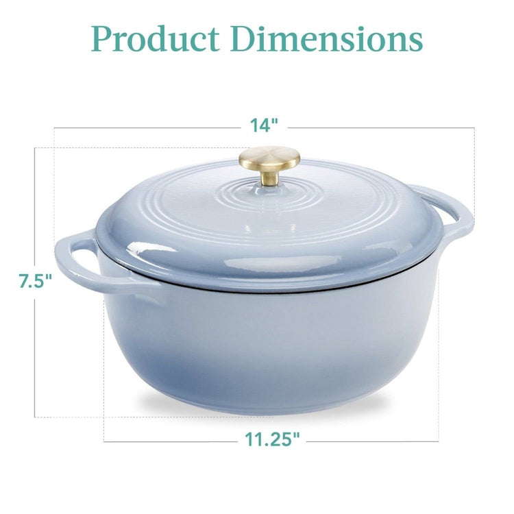 6 Quart Large Baby Blue Enamel Cast-Iron Dutch Oven Kitchen Cookware - Modern Home & Kitchen